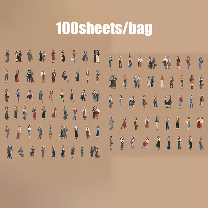 TEMU Containing 100 Sheets Of Stickers, Modern Beauty Series Character Hard Card Sticker Pack, Journal Base Decoration Stickers, Suitable For