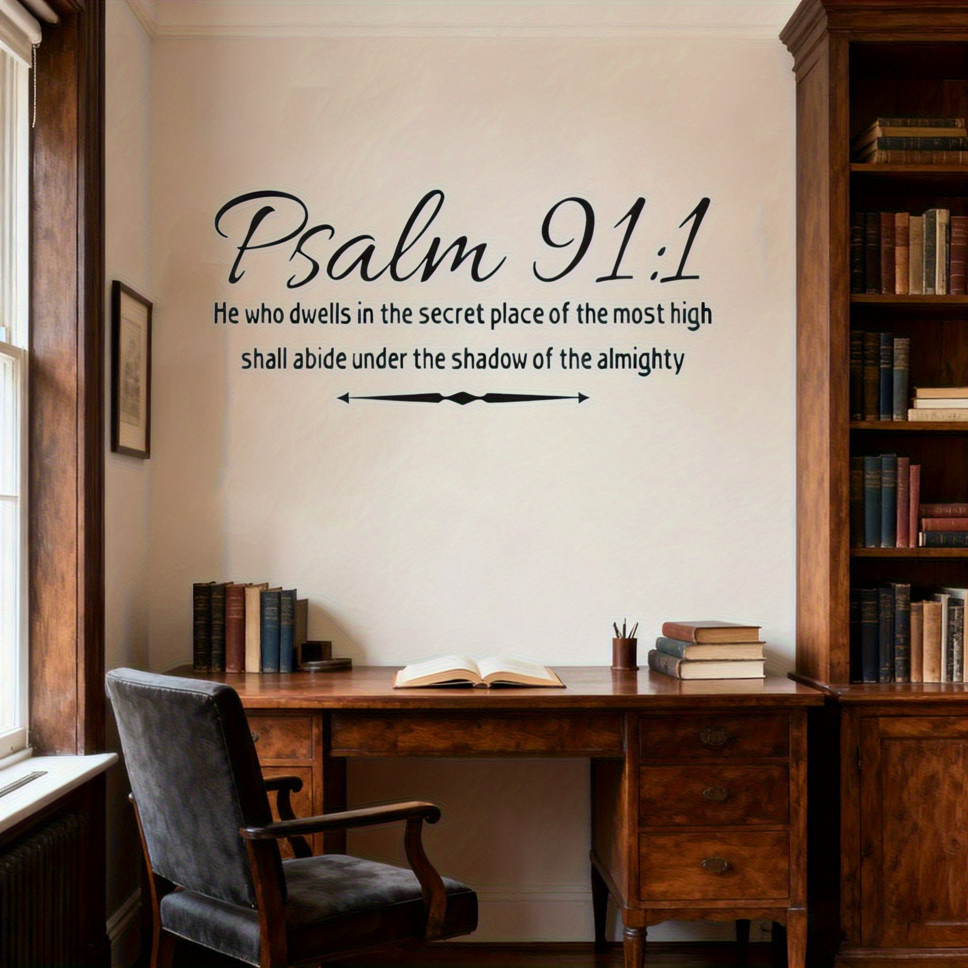1pc psalm 91 1 wall decal english religious quote decorative sticker faith art wall sticker background wall decor home decor removable self   for bathroom living room bedroom kitchen decor