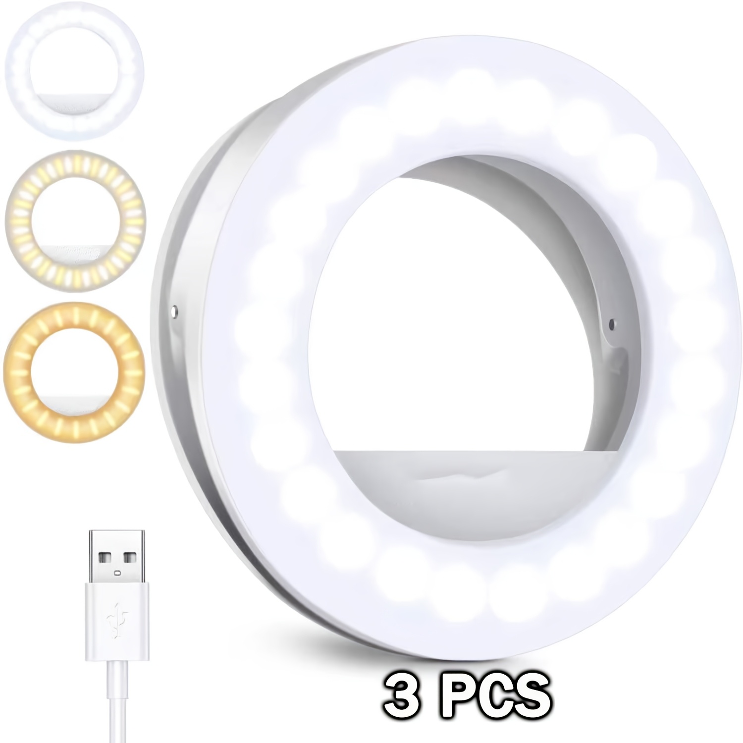 TEMU 2/3pcs Clip On Multifunctional Selfie Ring Light, With 40 Led Beads And 3 Lighting , Adjustable Brightness, And 3 Color Temperatures