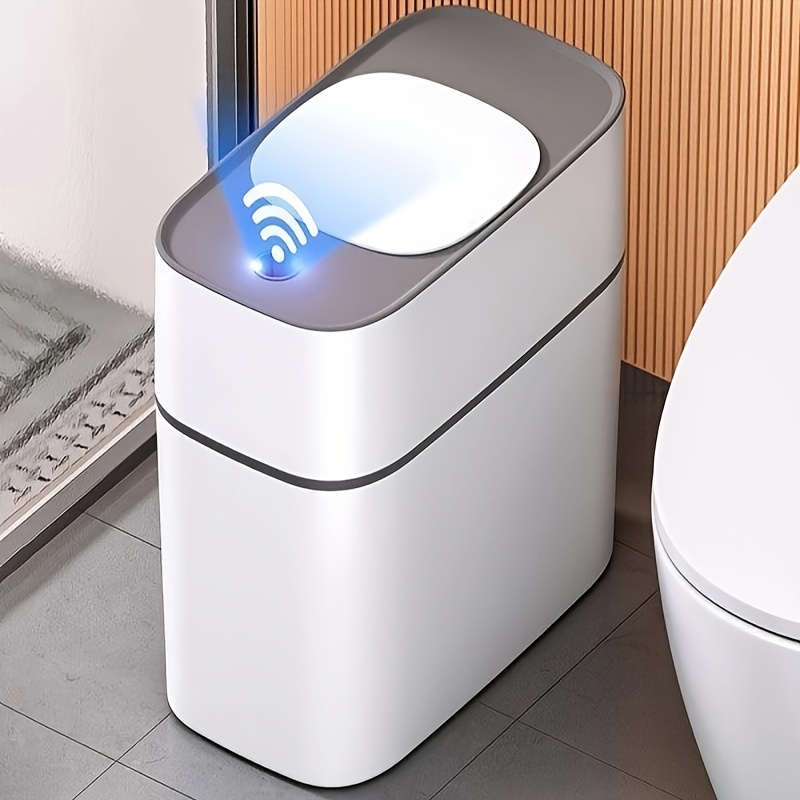 TEMU 1 Poubelle de Salle de Bain avec Couvercle, Poubelle Automatique Électrique Étroite de 3 Gallons (14L), Poubelle en Plastique avec Capteur de