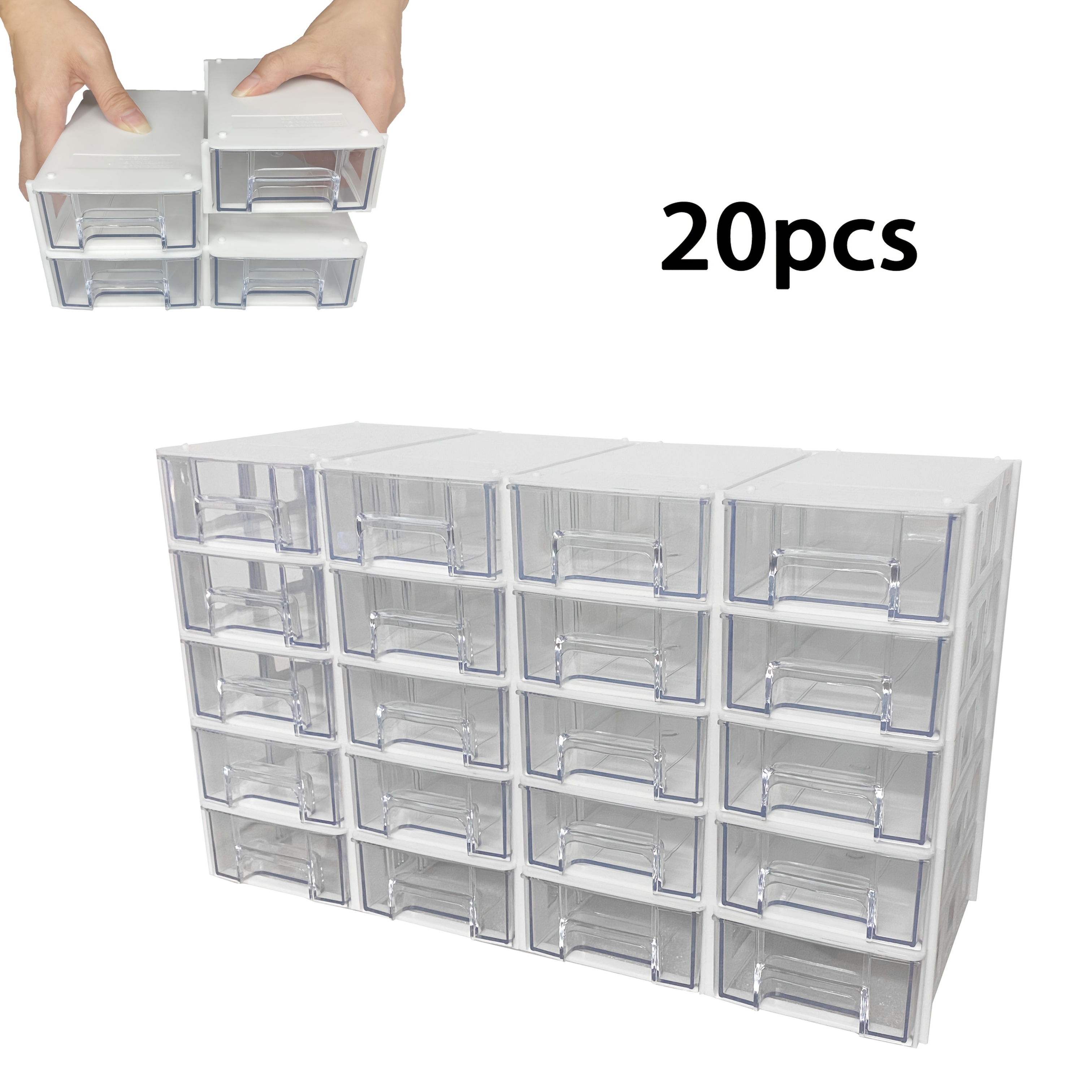 20pcs Plastic Stackable Organizer Box With Dividers For Crafting, Sewing, Hardware, Sundries, And Garage Tool Storage, Drawer-style Home Organizer For Dressers, Desks, Bathrooms, Homes, And Dorm Rooms