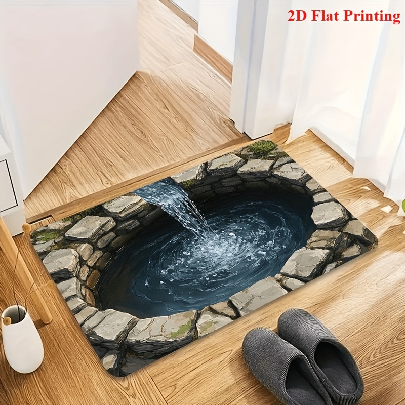 TEMU 2d Flat/1pc Flannel Non-slip Doormat, Deep Hole Optical Illusion Design, Machine Washable And Fade-resistant, Perfect For Kitchen, Dining Room,