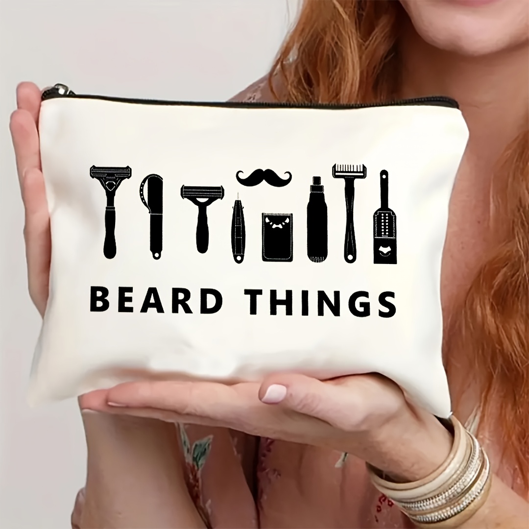 TEMU 1pc Men's Beard Care Kit, Including A Razor, Trimmer, And Other Accessories. Cosmetic Bag With Double-sided Printing — An Excellent Gift For