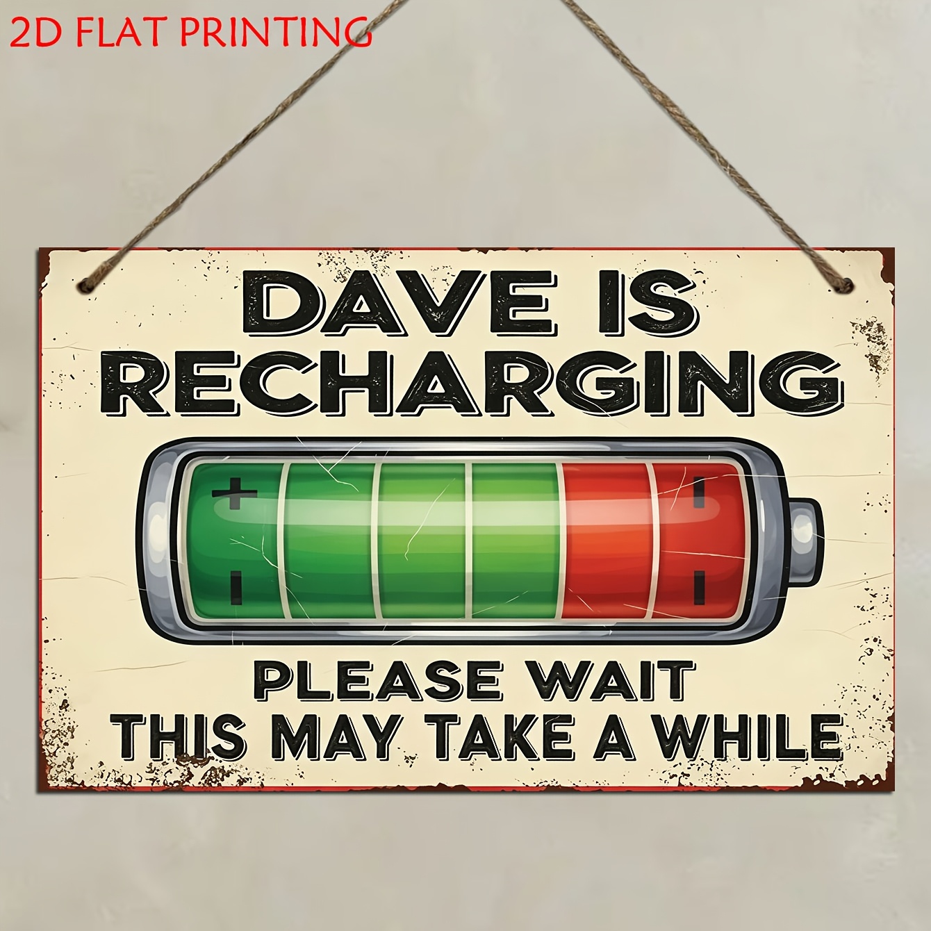 2d flat 1pc   suitable for home office garage wall decor dave is   battery sign vintage artificial plaque irregular shape retro farmhouse decor with battery icon gift sign for room porch battery free operation 2d flat