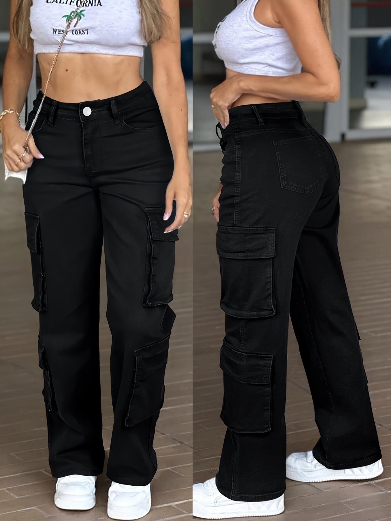 25AW Women'S Casual High-Waisted Cargo Pants with Multiple Pockets - Stretchy, Loose Fit, Mid-Waist Gray Jeans, Ideal for Everyday Wear, Comfortable Clothing|Casual Style Pants| Medium Stretch Fabric