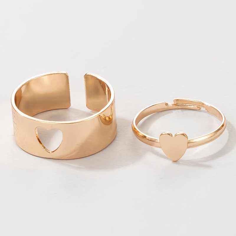 2pcs Boho Adjustable Open Ring Set Hollow Cutout Iron Couple Rings