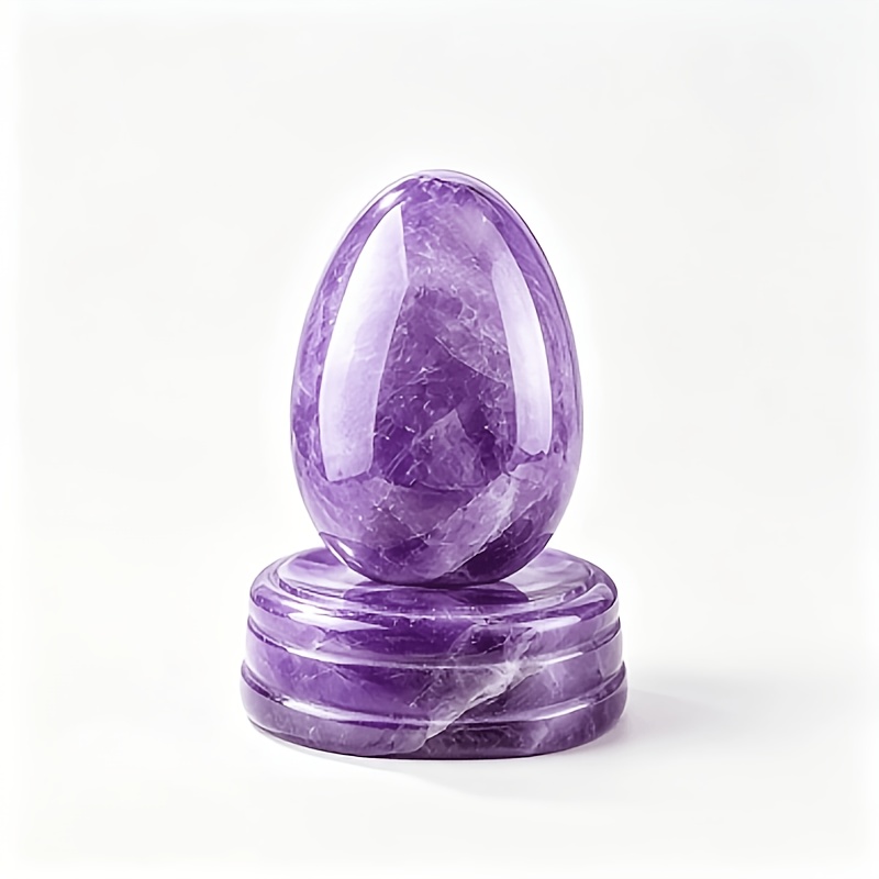 TEMU 2pcs Purple Egg-shaped Ornaments 1 Set Including Egg-shaped Ornament And Round Base Amethyst Style Desktop Decoration Home Ornament Handmade