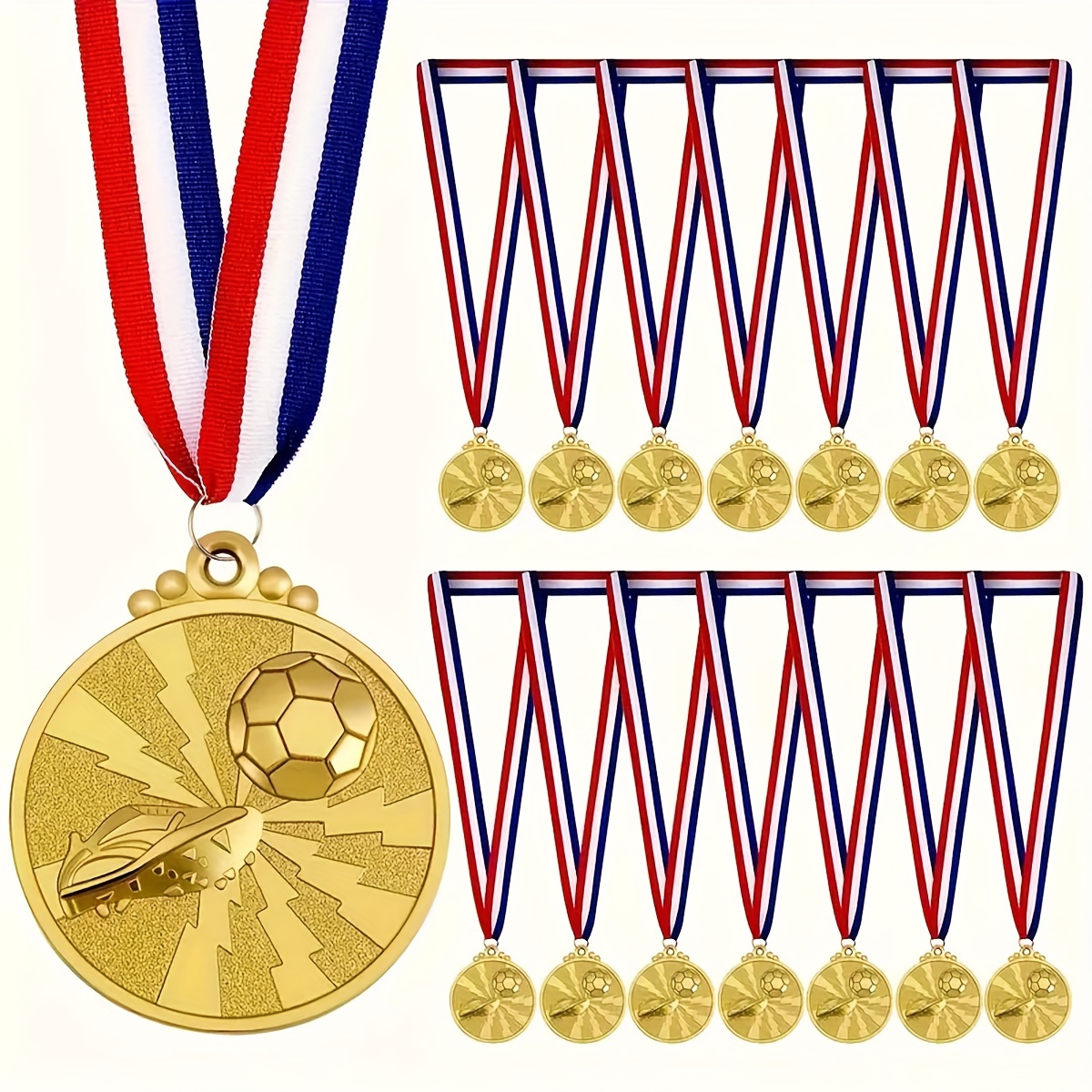 

10 Pcs Kids Soccer Medals: Golden Soccer Awards With Ribbons - Perfect For Sports Team, Soccer Game Participation, And Party Favors