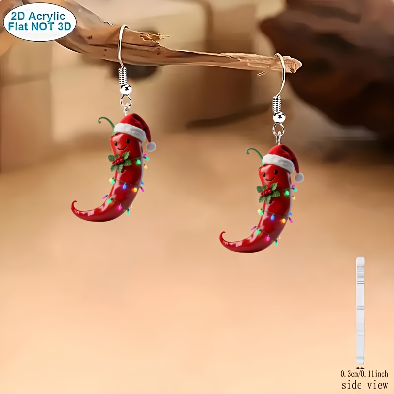 Cute Red Chili Pepper Acrylic Dangle Earrings, Perfect Gift