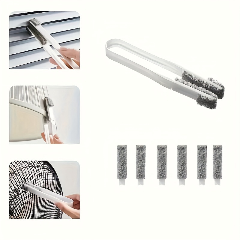1 set venetian blind dust remover clip cleaning brush air conditioner vent narrow   cleaning tool reusable dust brush with 6 replaceable heads for venetian blinds venetian blinds curtain cleaning cleaning supplies cleaning tools details 2