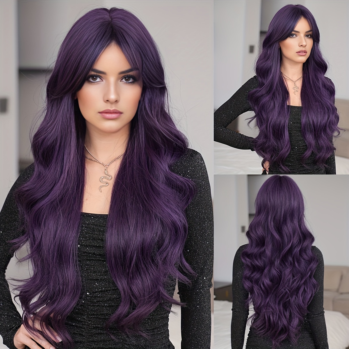 

1pc Namm Women's Purple Wig, High Density Synthetic Long Hair, Mid Split, Cap, Fiber, 150% Density, Basics Style For Daily And Costume Use