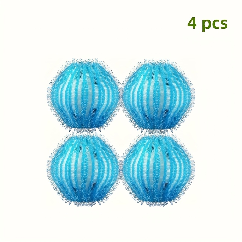 Image of 4pcs Reusable Washing Machine Pet Hair Cleaning Balls - Not 100% Hair Removal, -free Hair Removal Balls Washing Machine Dryer Hairball Remover Soft Balls Blue Durable Plastic Laundry Cleaning Tool