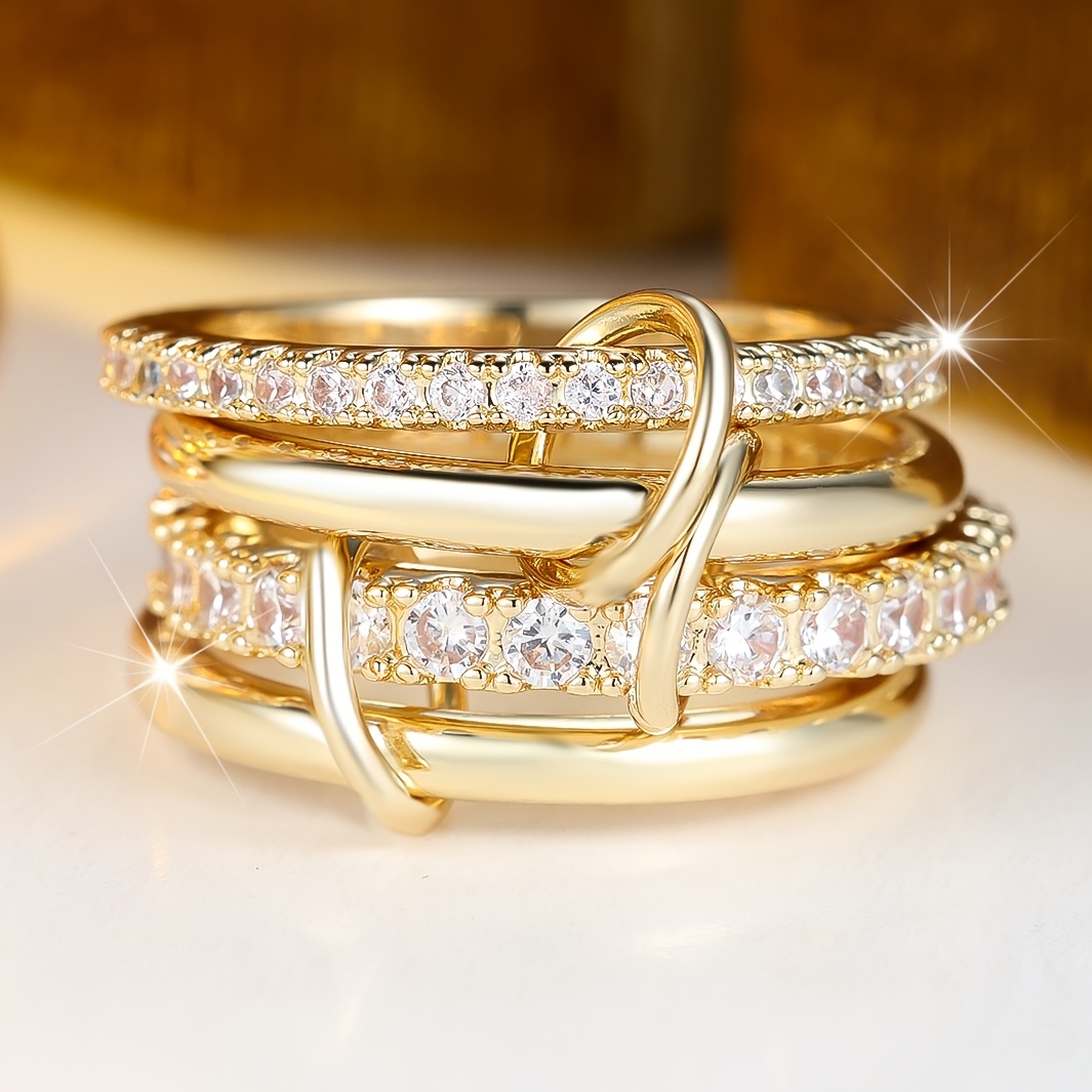 TEMU A Women's Stackable Ring Inlaid With White Synthetic Cubic Synthetic Zirconia, Featuring A Fashionable, Simple, , Exquisite, Elegant, Luxurious,
