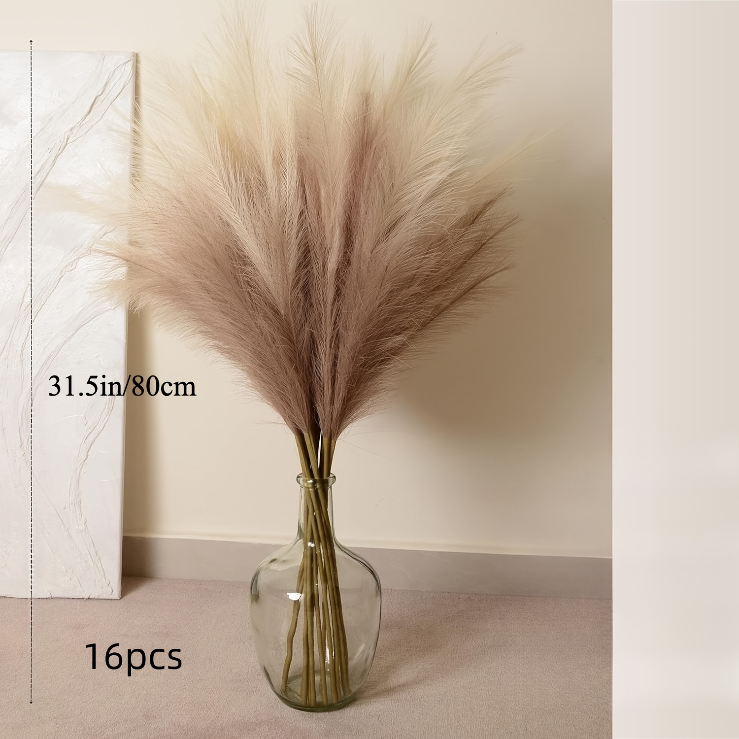 TEMU 31.5in/80cm 16pcs (32 Stems) Large Artificial Pampas Grass Branches | Fluffy Dense Lifelike Fake Pampas Flowers, Tall Fake Pampas Plant Stems,