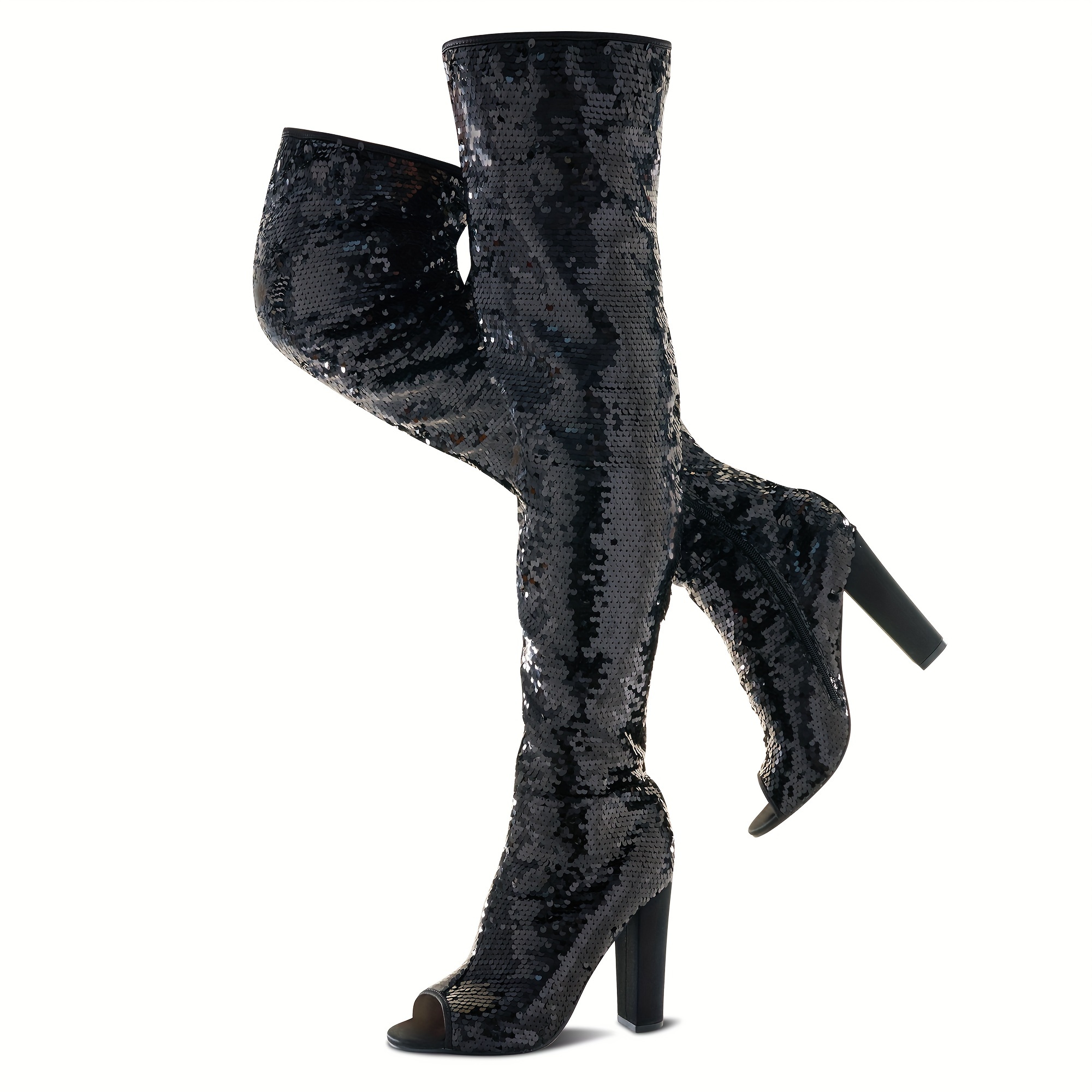 Black sparkly knee high boots online