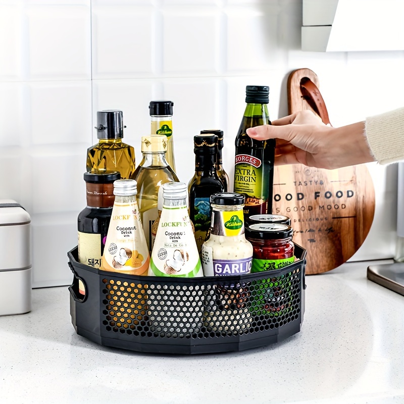 

Rotating Kitchen Organizer - Compact Countertop Storage Rack For Spices, Cosmetics & More - Durable Plastic