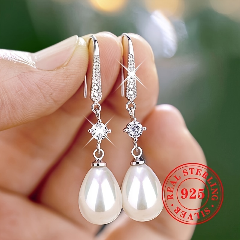 

1 Pair Of Fashion Dangle Earrings Elegant Water Drop Pearl Pendant Earrings 3.2g S925 Pure Silvery Women's Engagement Wedding Earrings High-end Jewelry