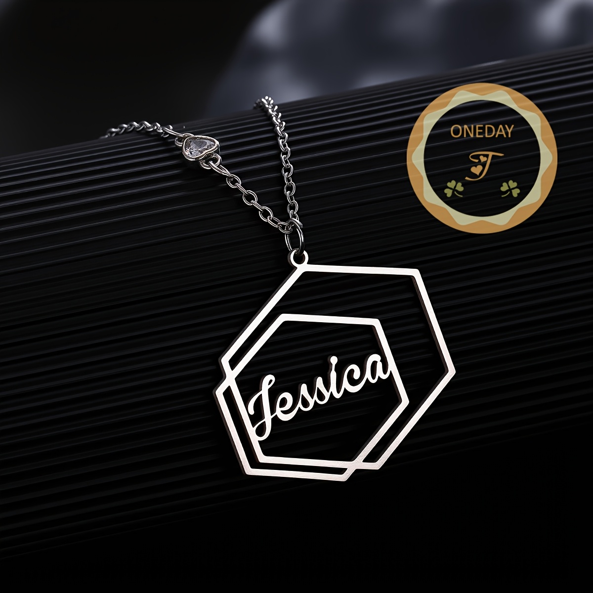 Women's Customizable Double Hexagon Name Necklace