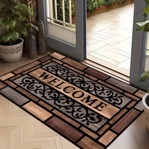Zerbino rettangolare resistente per ingresso | Tappetino in poliestere lavabile in lavatrice con scritta di benvenuto, ideale per porta d'ingresso, porta posteriore, patio, giardino - Resistente supporto in PVC, perfetto per Natale, Ringraziamento, Pasqua, San Patrizio, Festa della Mamma