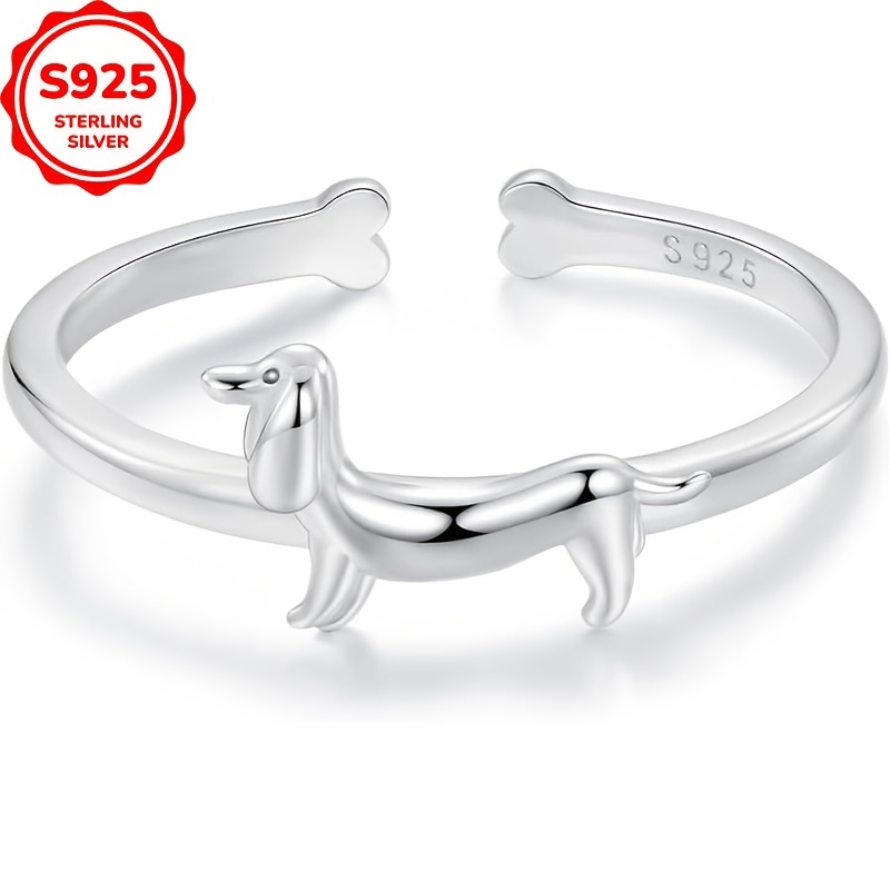 

Elegant 925 Sterling Silvery Dachshund Dog Adjustable Ring - Hypoallergenic, Casual Attire & Gifting