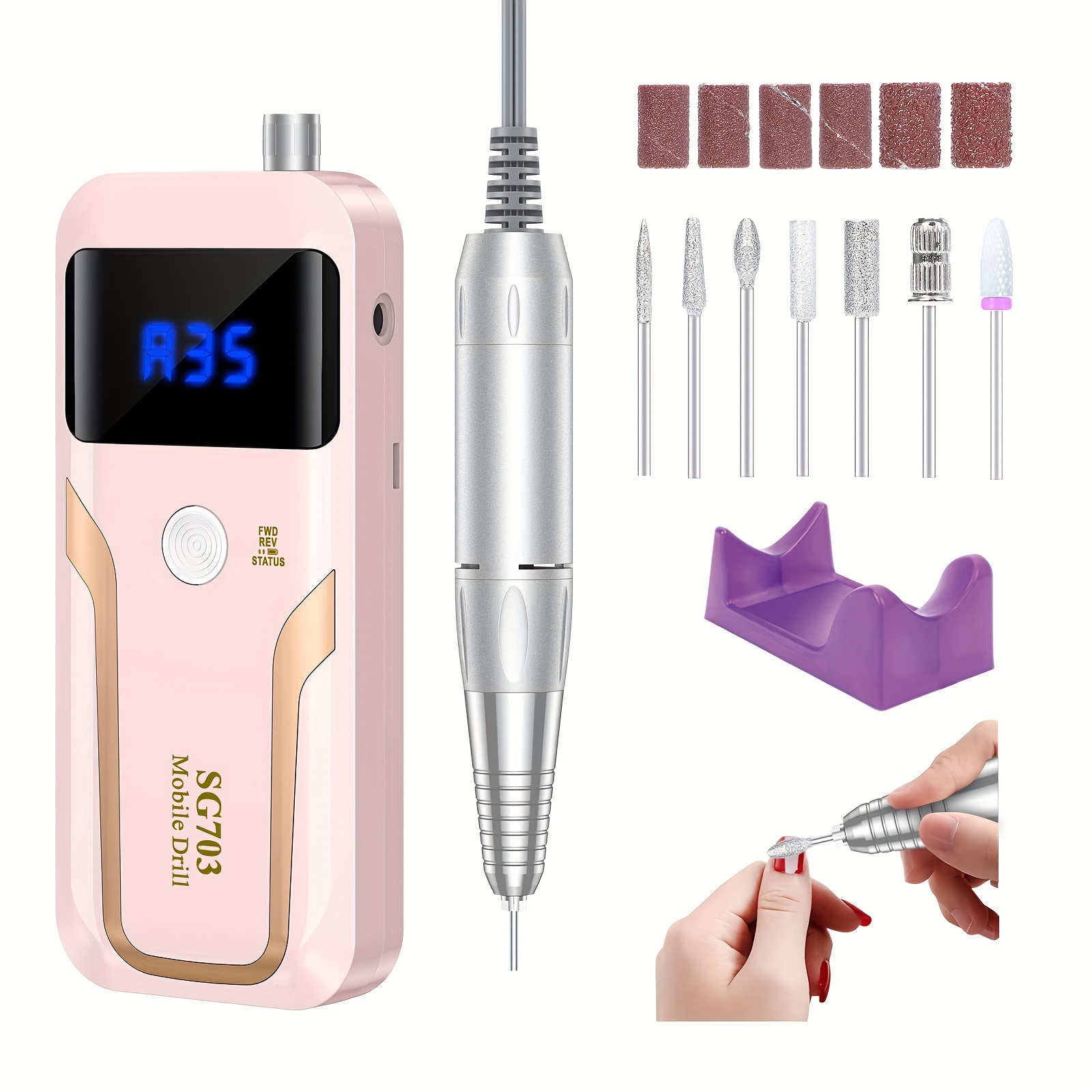 

Portable Nail Drill Professional 35000 Rpm, Rechargeable Electric Nail File Machine E File For Acrylic Nails Gel Polishing Removing, Cordless Efile With Bits Kit For Manicure Salon Home