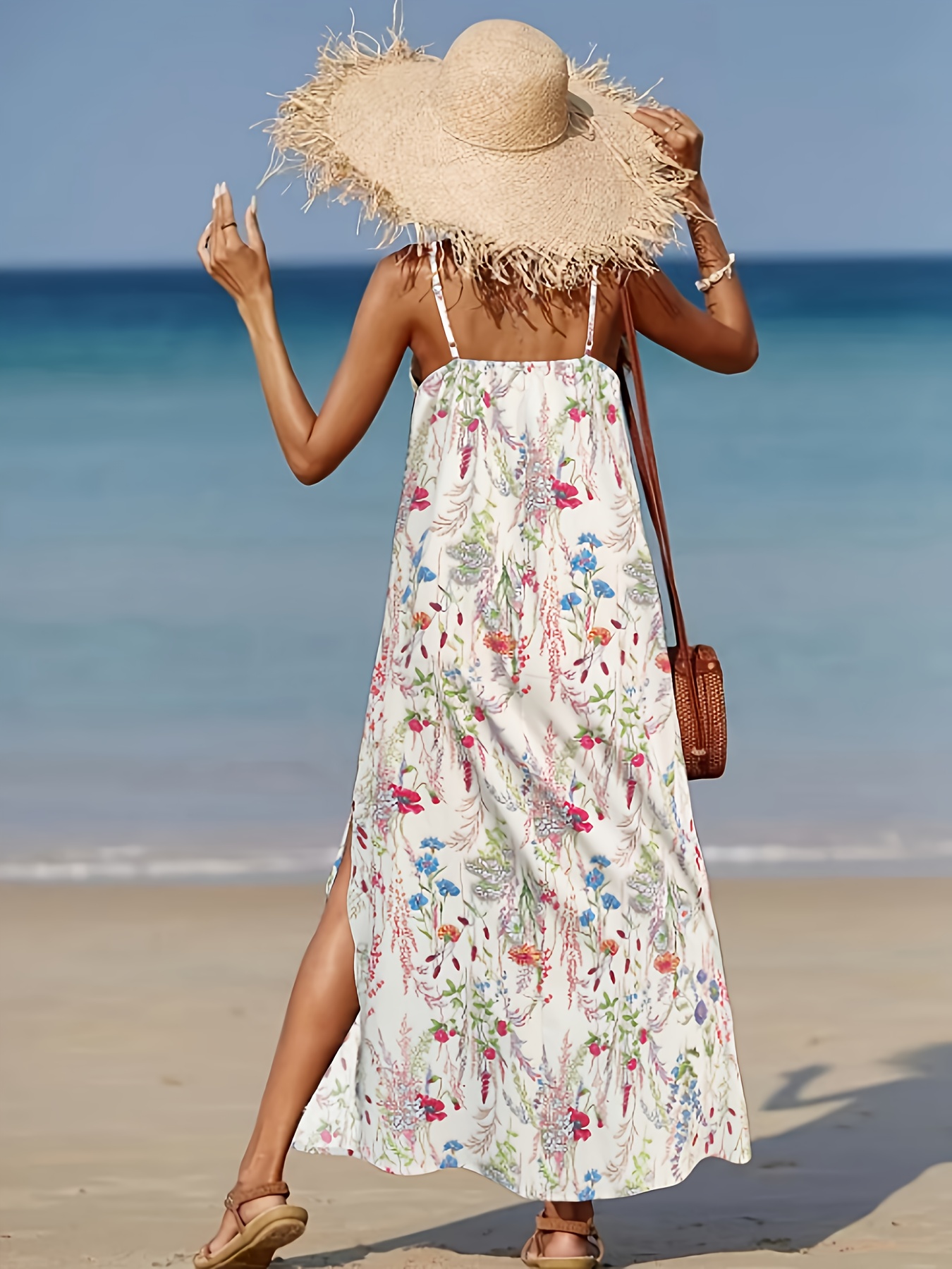 Women's Floral Print Sleeveless Beach Dress Loose Fit *-Length Summer  Dress with Side Machine Washable Casual Vacation Dress for Women