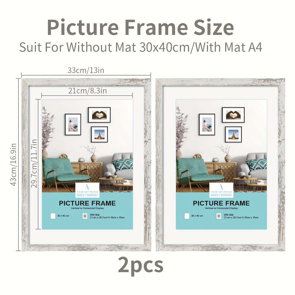 TEMU 2pcs, Wooden Photo Frames, Mat30*40cm/a3/a4 Retro Photo Frames, Photo Frames, Old Wood And Brown Retro Photo Frames, Home Wall Decoration Photo