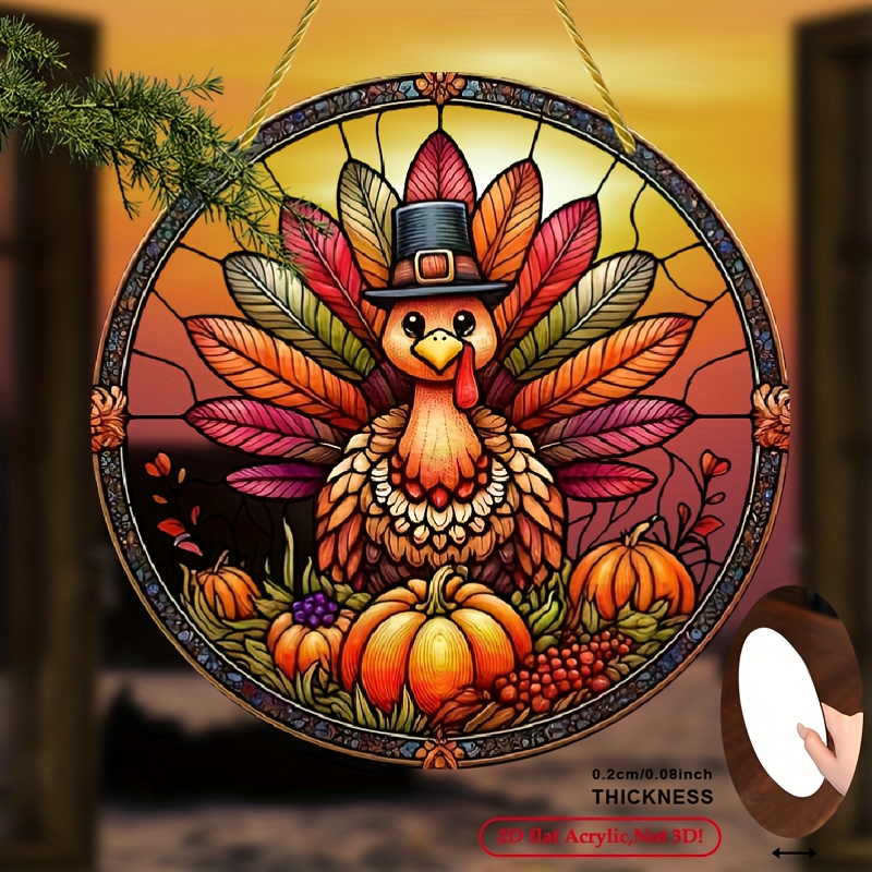 TEMU 2d Flat, 2d Flat Thanksgiving Turkey Pumpkin Acrylic Light - Stained Bohemian Featherless Wall Art, No-electricity Indoor/outdoor Decor With