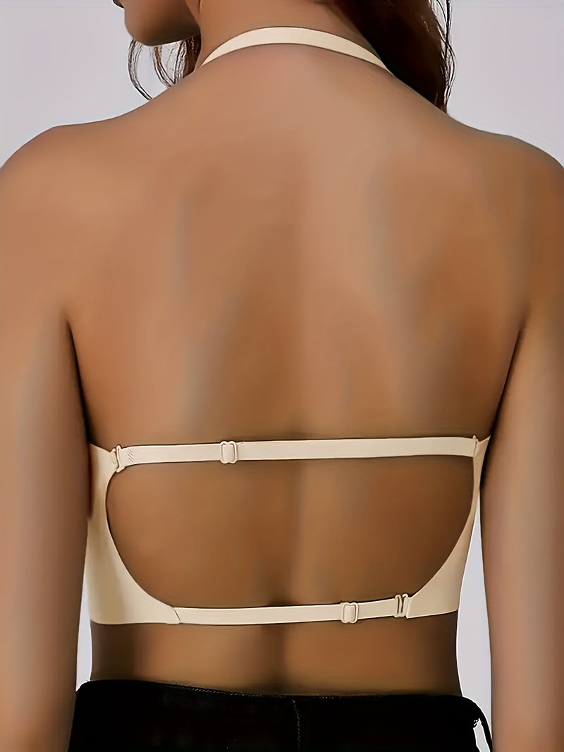 1pc Women's Seamless Comfortable Backless Fashion Deep V Thin Strap Bra with Four Back Tie Styles, Multiple Colors, Suitable for Casual, Daily, and Home Wear
