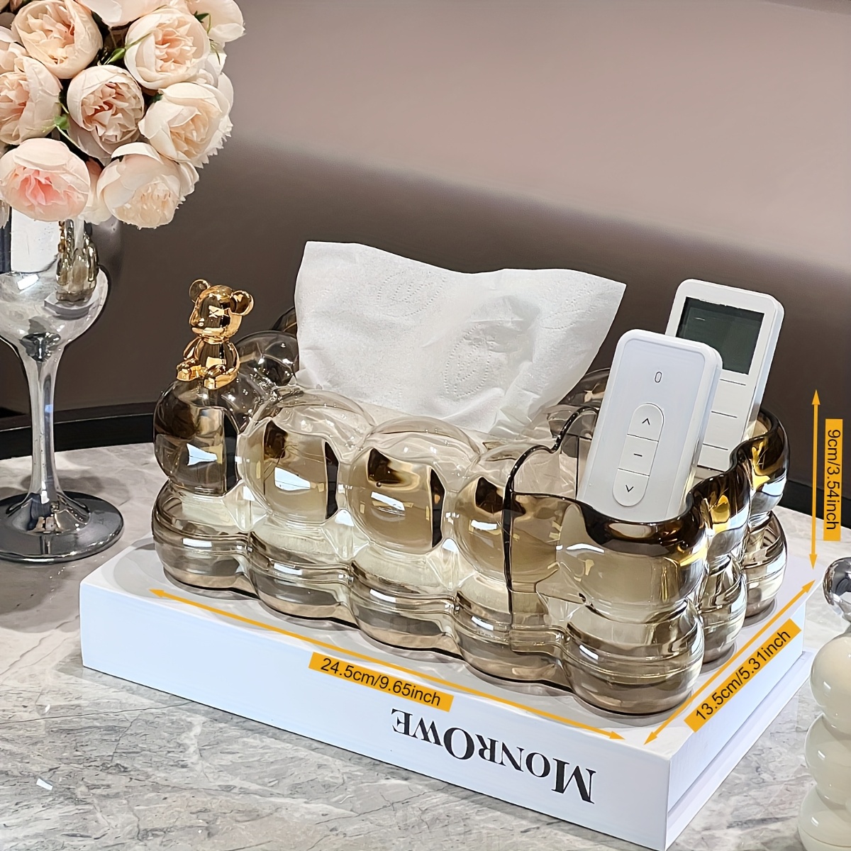 1pc elegant clear plastic tissue box holder with two storage compartments and rabbit accents cloud shaped home decor storage box for living room bedroom office kitchen and dining area storage and decor Product details 2
