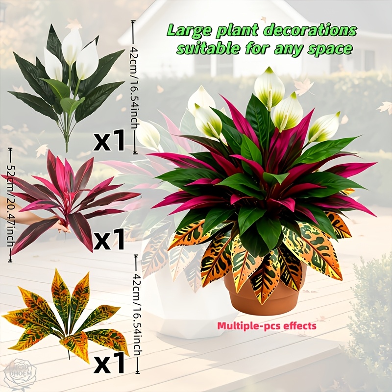TEMU 3pcs Set Of White Contrast Red Artificial Plants, Perfect For Autumn Outdoor Decoration Fake , Suitable For Indoor And Outdoor, Garden, Terrace,
