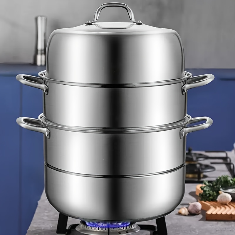 TEMU 304 Stainless Steel Steamer Pot, Large Capacity 304 Stainless Steel Steamer - Suitable For Cooking Dishes, Seafood, Dumplings, And Buns