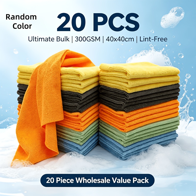 TEMU 20pcs Microfiber Car Wash Towels, 300gsm Super Absorbent Drying Cloth, Scratch-free Streak-free Cleaning Towel For Auto Glass Mirror, Random