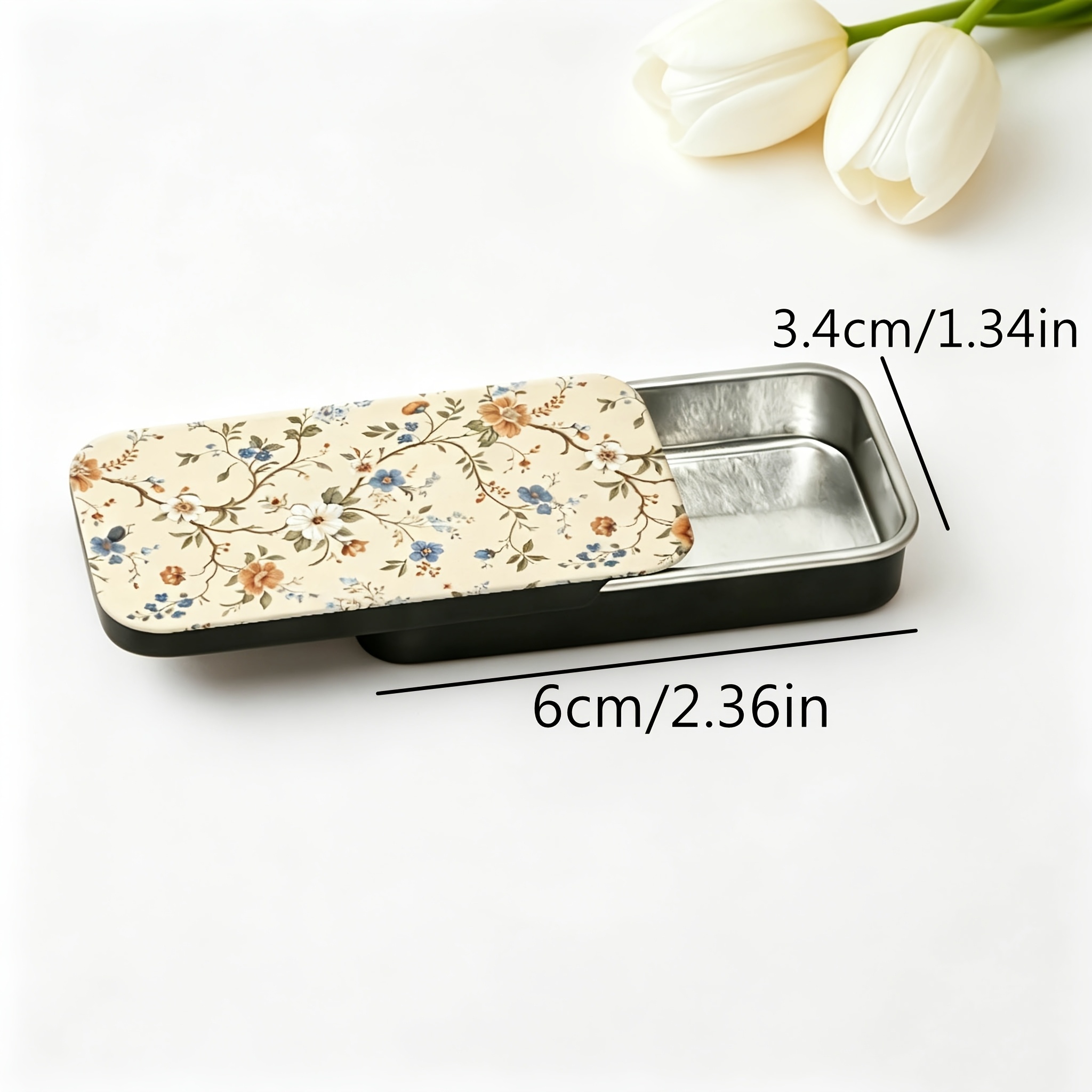 TEMU 1 Boîte à rétro à motif floral en métal, étui compact à couvercle coulissant en métal, boîte de rangement décorative multifonctionnelle pour