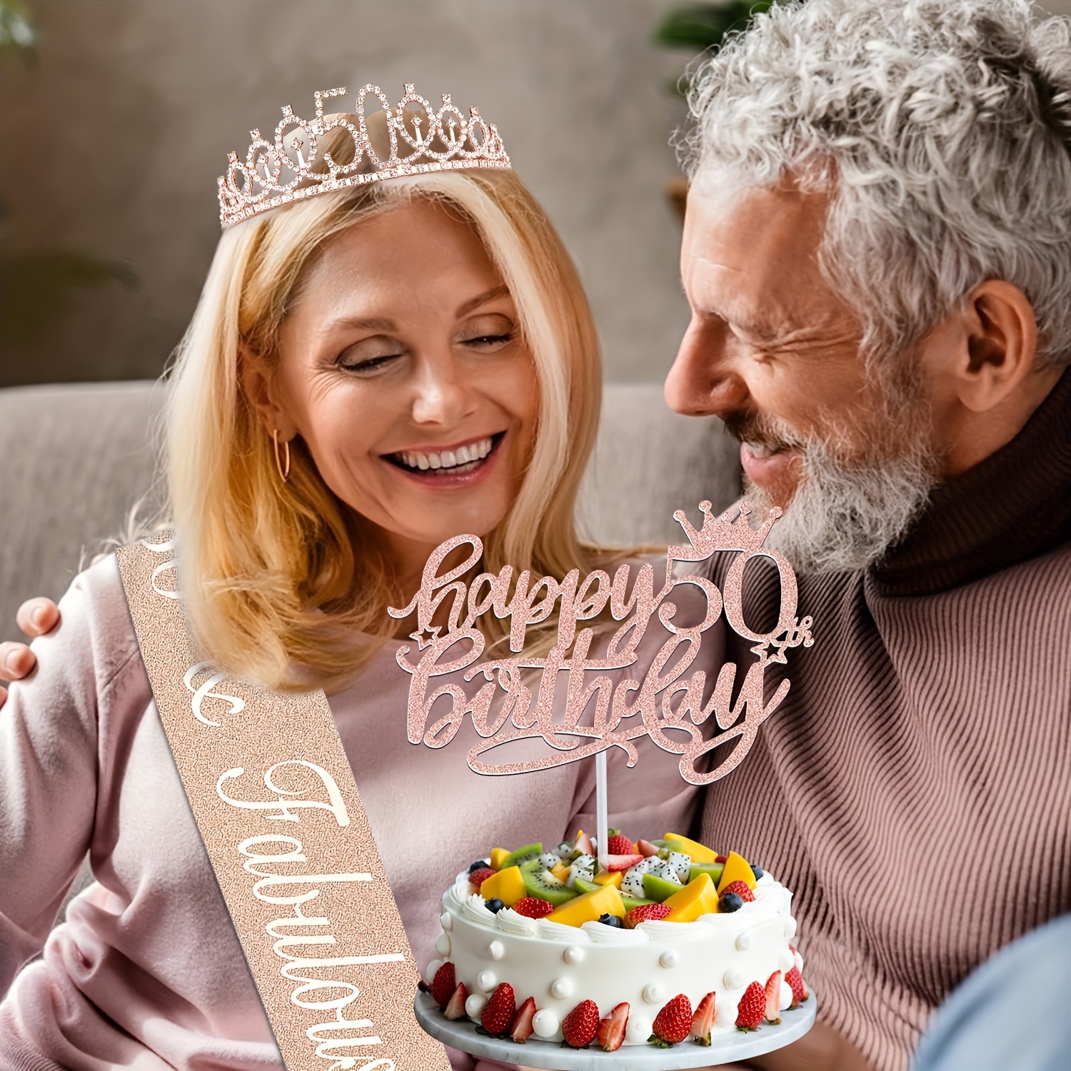Corona e fascia di compleanno, fascia per 50° compleanno da donna, diadema per 50° compleanno, corona per 50° compleanno, diadema di buon compleanno, diadema da principessa, corona regina, decorazioni