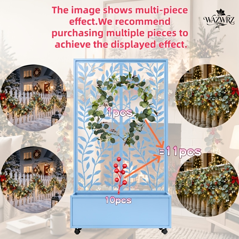 TEMU 68.89 Inches Christmas Luxurious Large Faux Eucalyptus Vine (white Scattered Flowers And Dark Style) With Red Berries, Realistic Artificial