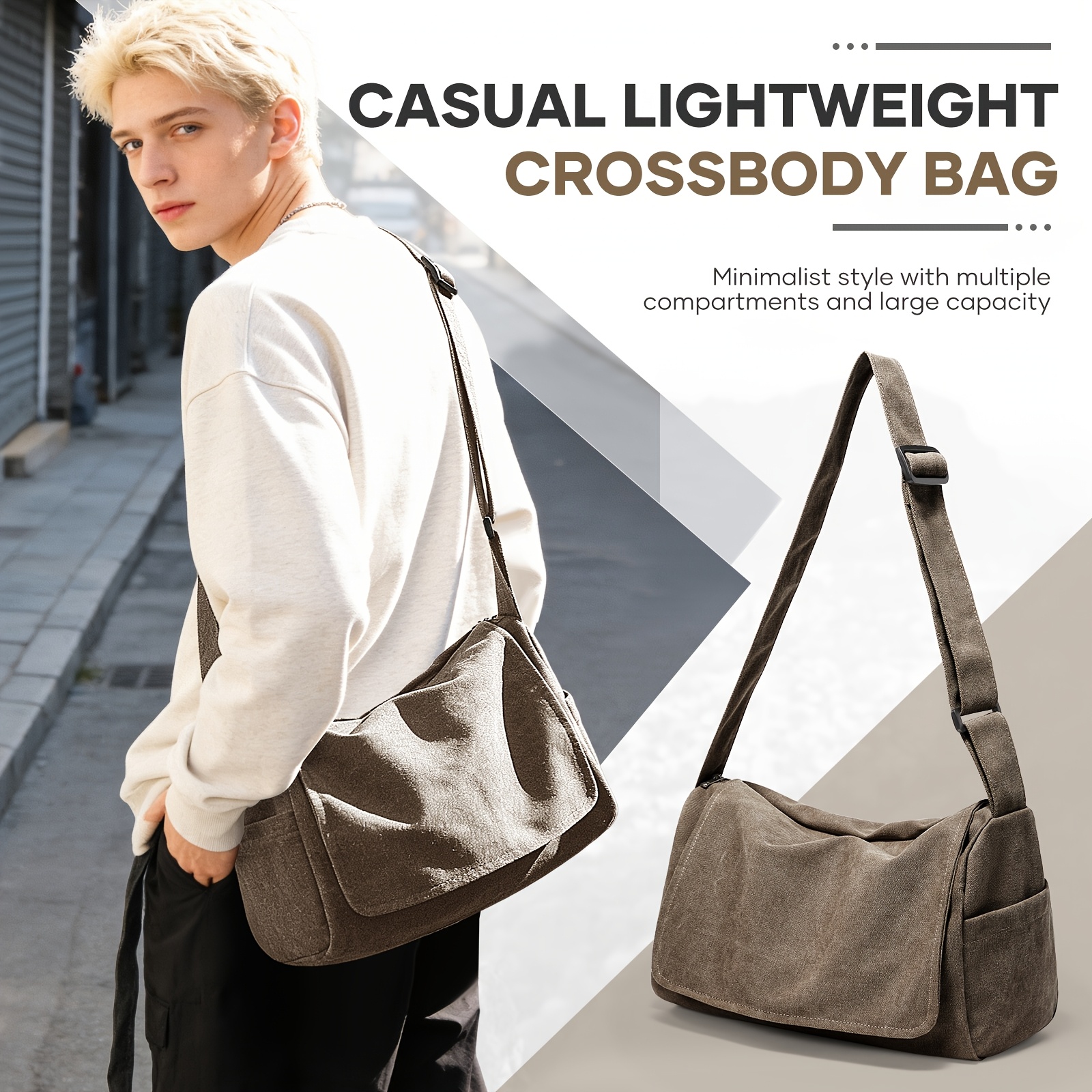 TEMU Original Handmade Casual Yoga Student Literary Large Capacity Travel Single Shoulder Crossbody Bag Fashion Casual Waist Bag Unisex