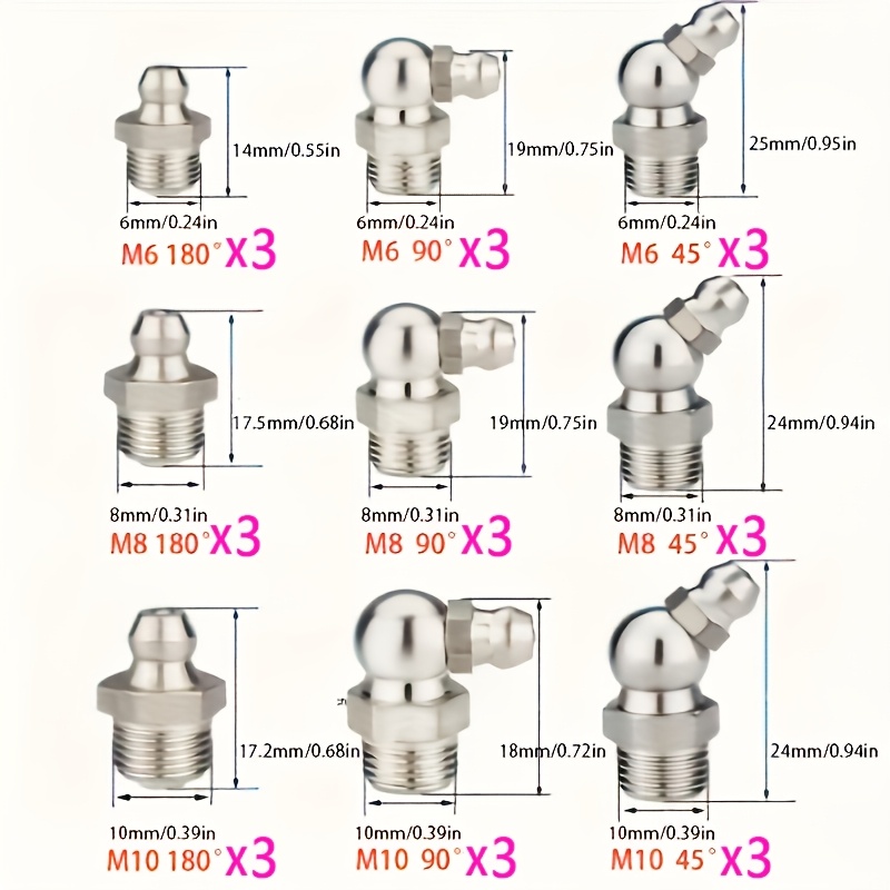 TEMU Set Of 27 M6 M8 M10 Right-angle Elbows Universal Lubrication Nozzles, Right-angle Lubrication Nozzle Kit, Lubrication Gun Additions