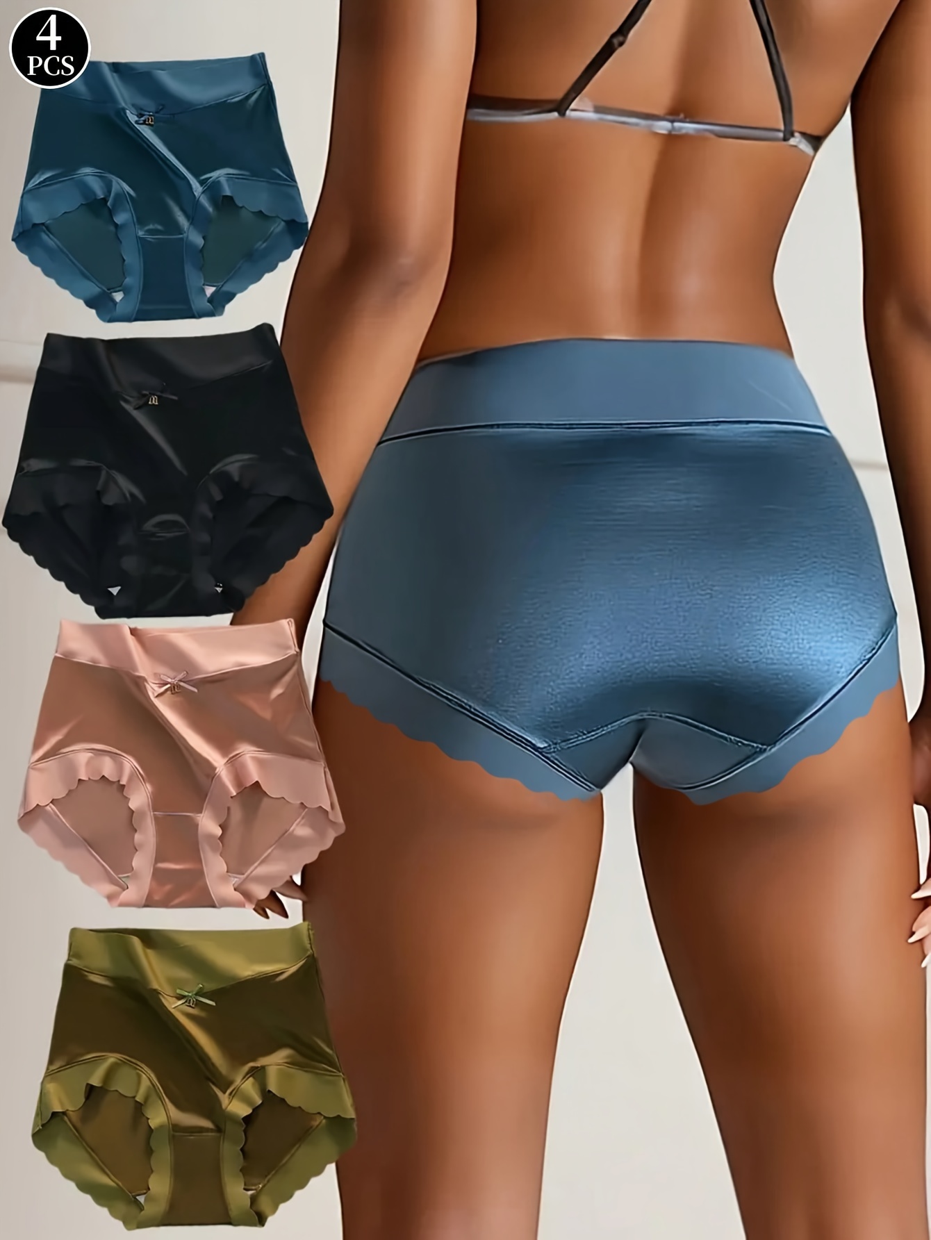 retoro nylon color panties 4pcs high-waisted french retro satin women's underwear - seamless,  comfortable, stretchy, bikini panties with bow detail, elegant solid color,  nylon & spandex blend - women's lingerie & lounge - Temu Oman