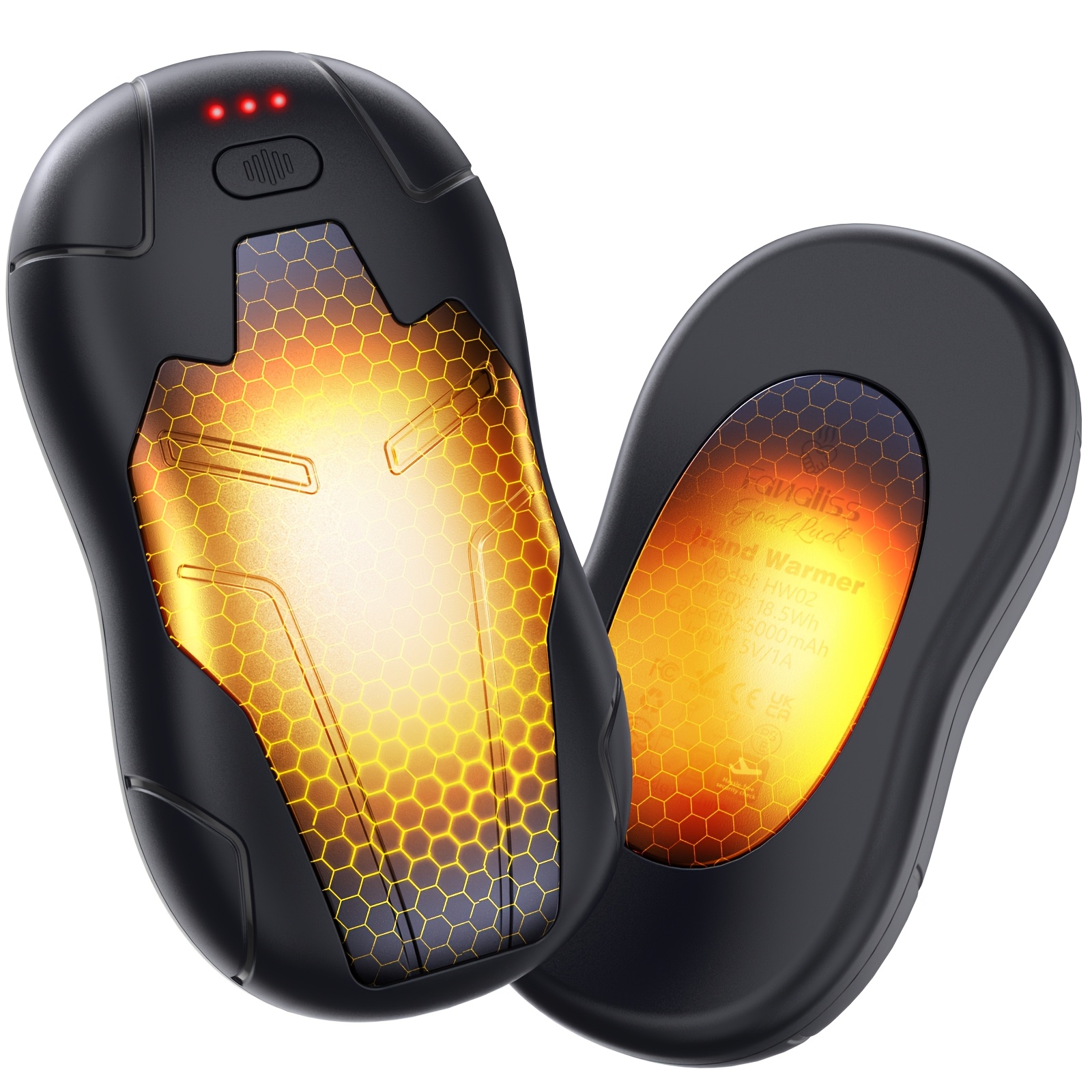 TEMU 2pcs Portable Magnetic Usb Rechargeable Hand Warmers - Pocket Size, , 5000mah Battery, Hexagonal Pattern, Ideal For Outdoor Activities, Hunting, Golf, Winter Skiing, Stocking Stuffer