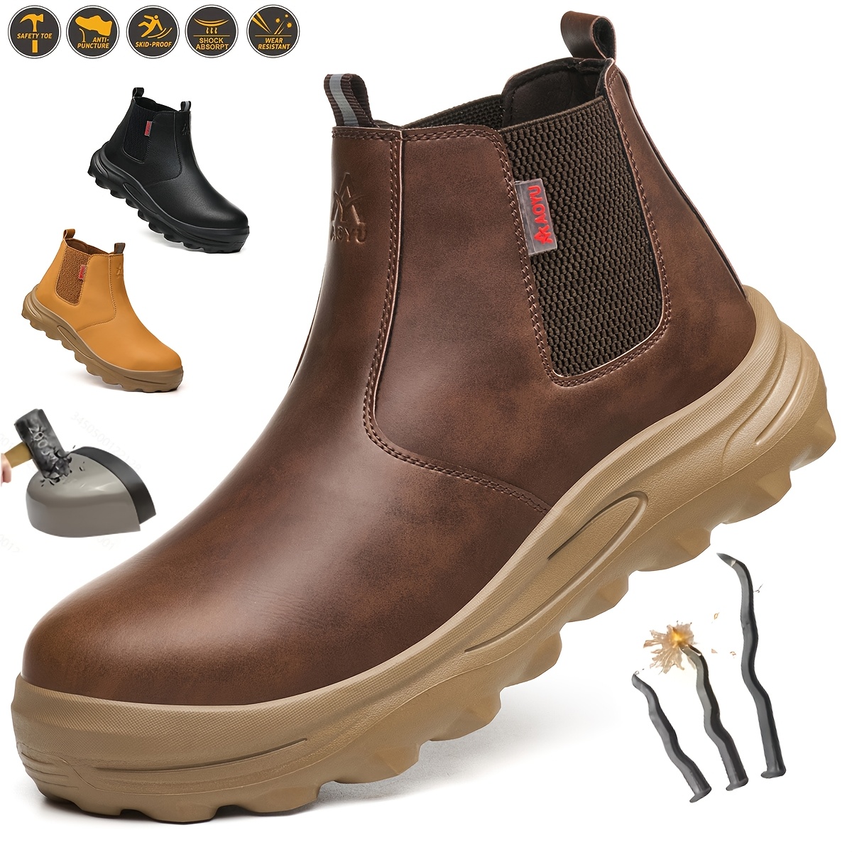 Men's Work Boots Slip-On Construction Sneakers