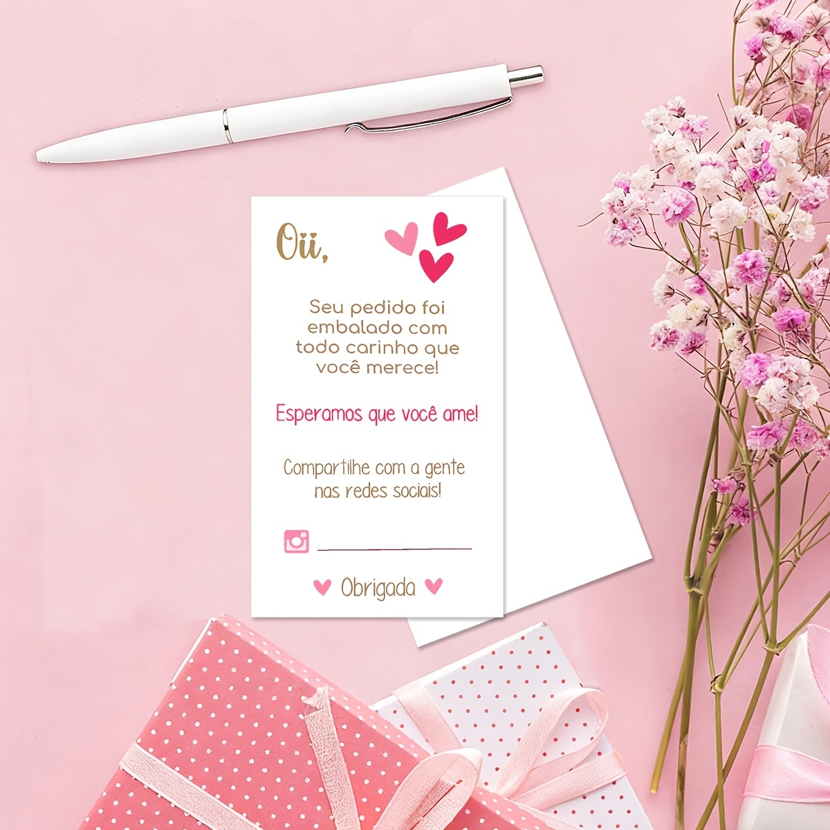 50 unidades de cartões de agradecimento ao cliente, cartões de agradecimento em português, adequados para material de embalagem de pequenas empresas, lojas, varejistas online 3.5x2.1inch