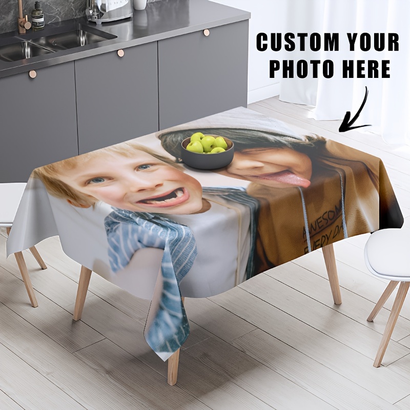 

Custom Photo Tablecloth - Personalized Family Name, Rectangular Polyester, Machine-woven Knit, Ideal For Home & Welcome Settings