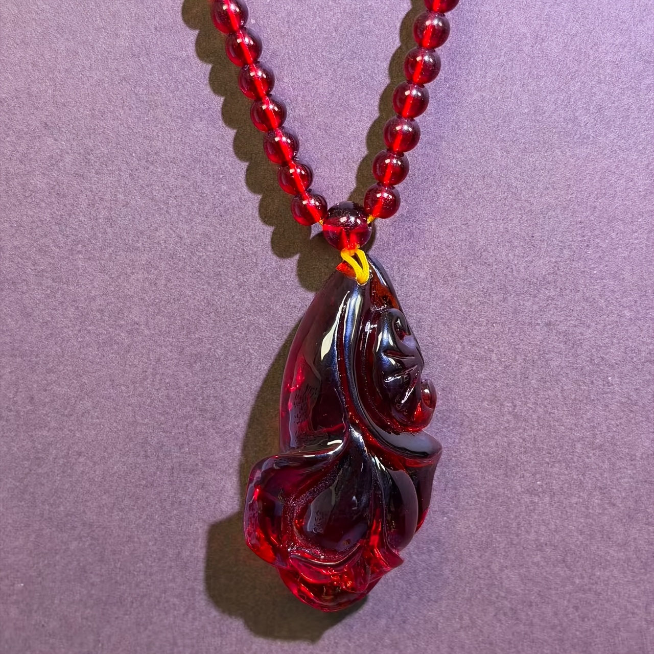 Natural Baltic Amber Honey Wax Flower Water Drop Pendant Necklace