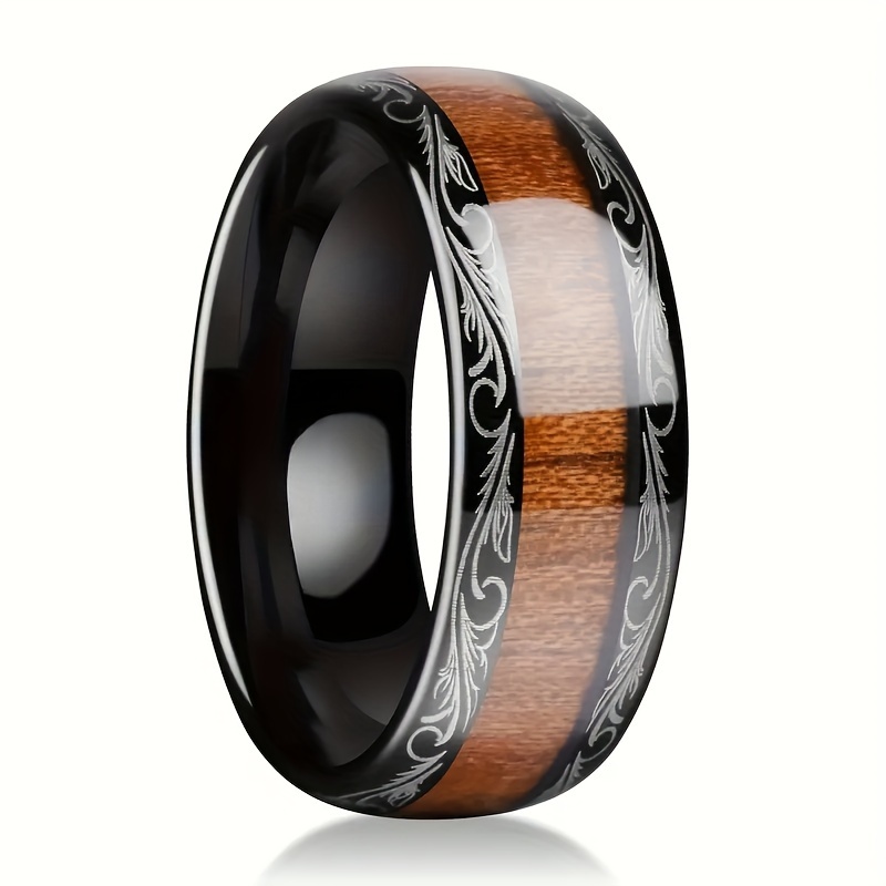 

8mm Tungsten Men's Ring, Brown With Wooden Inlay Wedding Ring, Perfect For Christmas And Valentine's Day Anniversaries