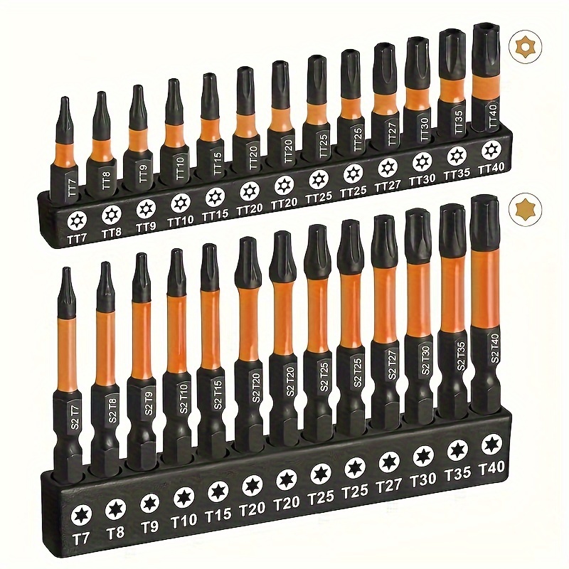 

Jeu d'embouts de tournevis à en S2 26 pièces, tête , -embout magnétique, pointes usinées CNC, une boîte de rangement - Embouts de sécurité inviolables T7-T40