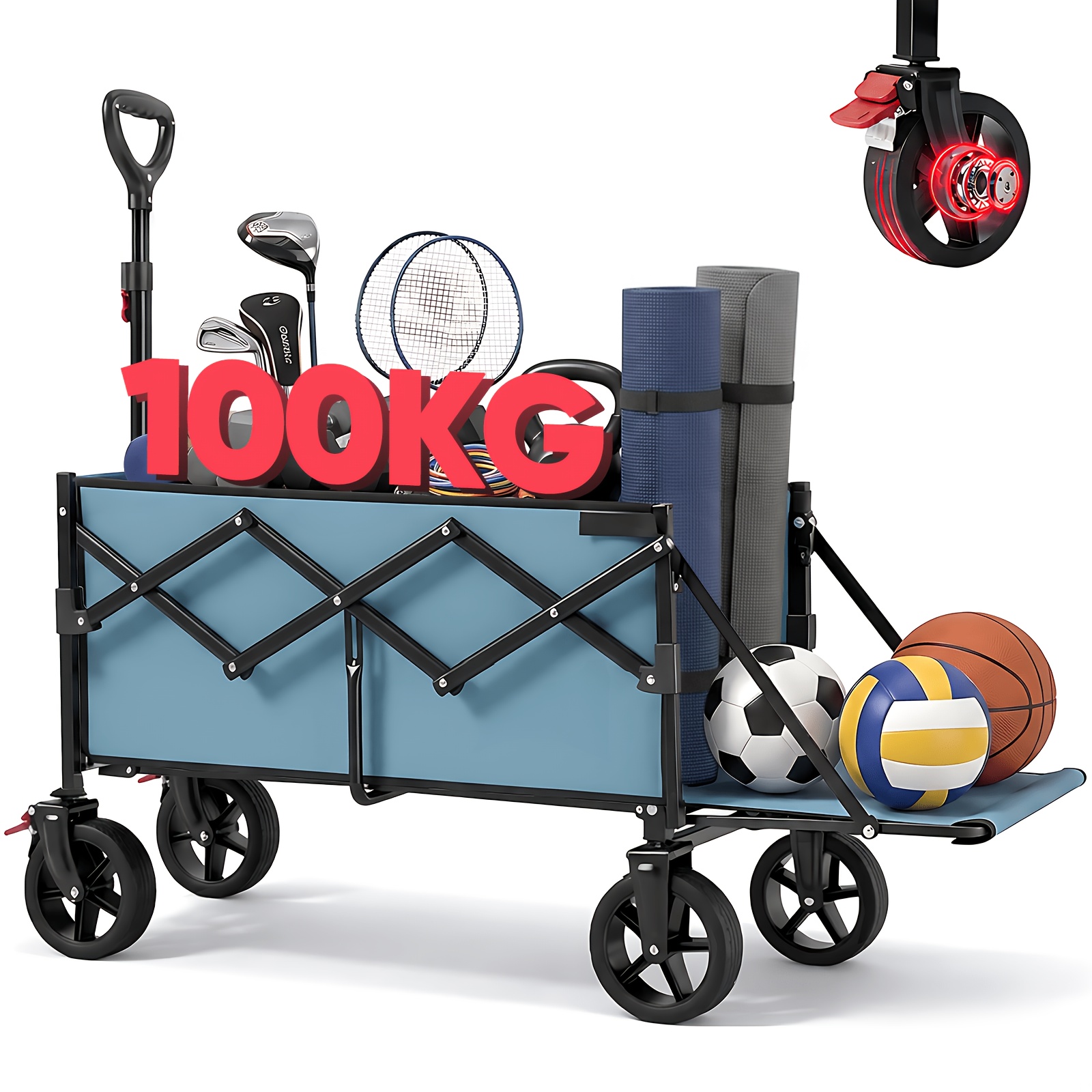 TEMU Carro Compacto Plegable con Portón Trasero Plegable, Capacidad de 80L+40L, Carro de con Área de Carga Expandible, Capacidad de Carga de 100KG,
