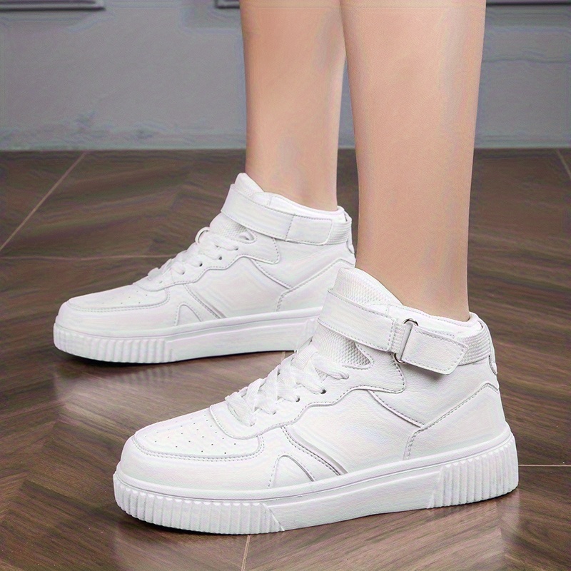 TEMU Men's High-top White Sneakers For Autumn And Winter, Trendy Korean-style Couple Shoes, Classic White Shoes., Women Shoes