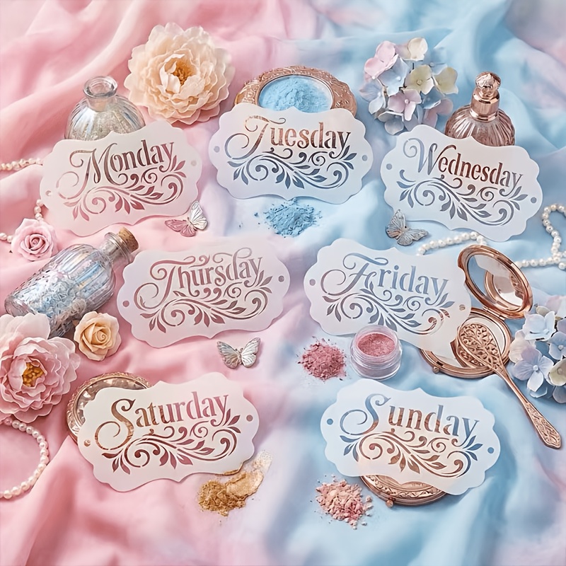 7pcs Reusable Calligraphy Letter Stencils with Floral Templates