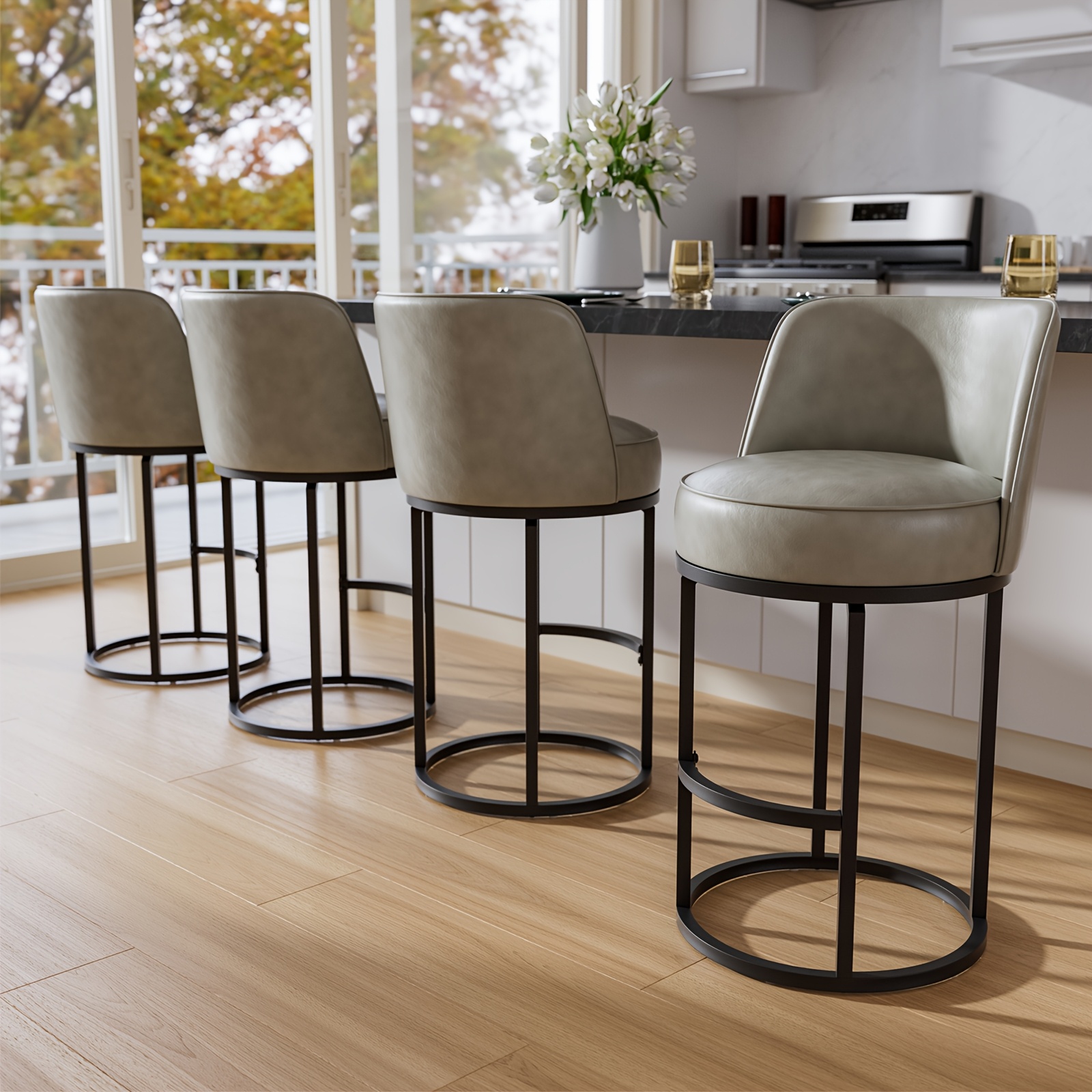 Office Products Office Furniture Guest & Reception Chairs, Counter Height Bar Stool, Swivel Barstools Set of 4, Upholstered Barstools with Backs, Metal Base, 26
